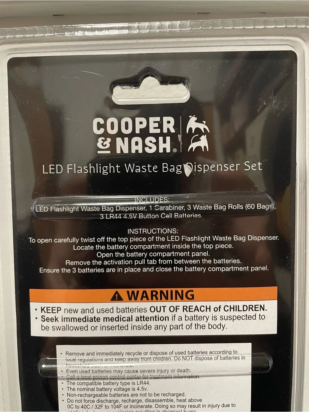 Cooper & Nash LED Flashlight Dog Waste Bag Dispenser Set Black NEW Pet Walking